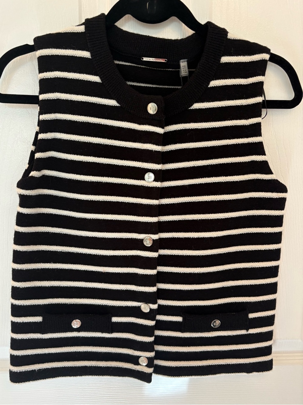 NWT Ellie Tahari Sleeveless Black & White Striped Knit Sweater Vest